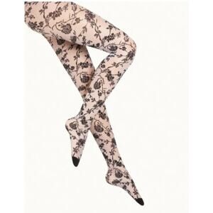 NWT WOLFORD Marie Tights Size Large Two Tone Floral Black White